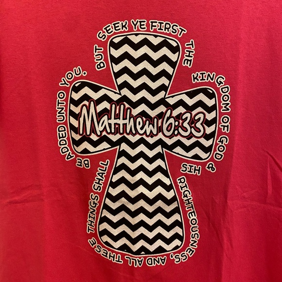 NWOT Pink Zebra Print Cross Matthew 6:33 Bible Verse Jesus Tee - Picture 2 of 5